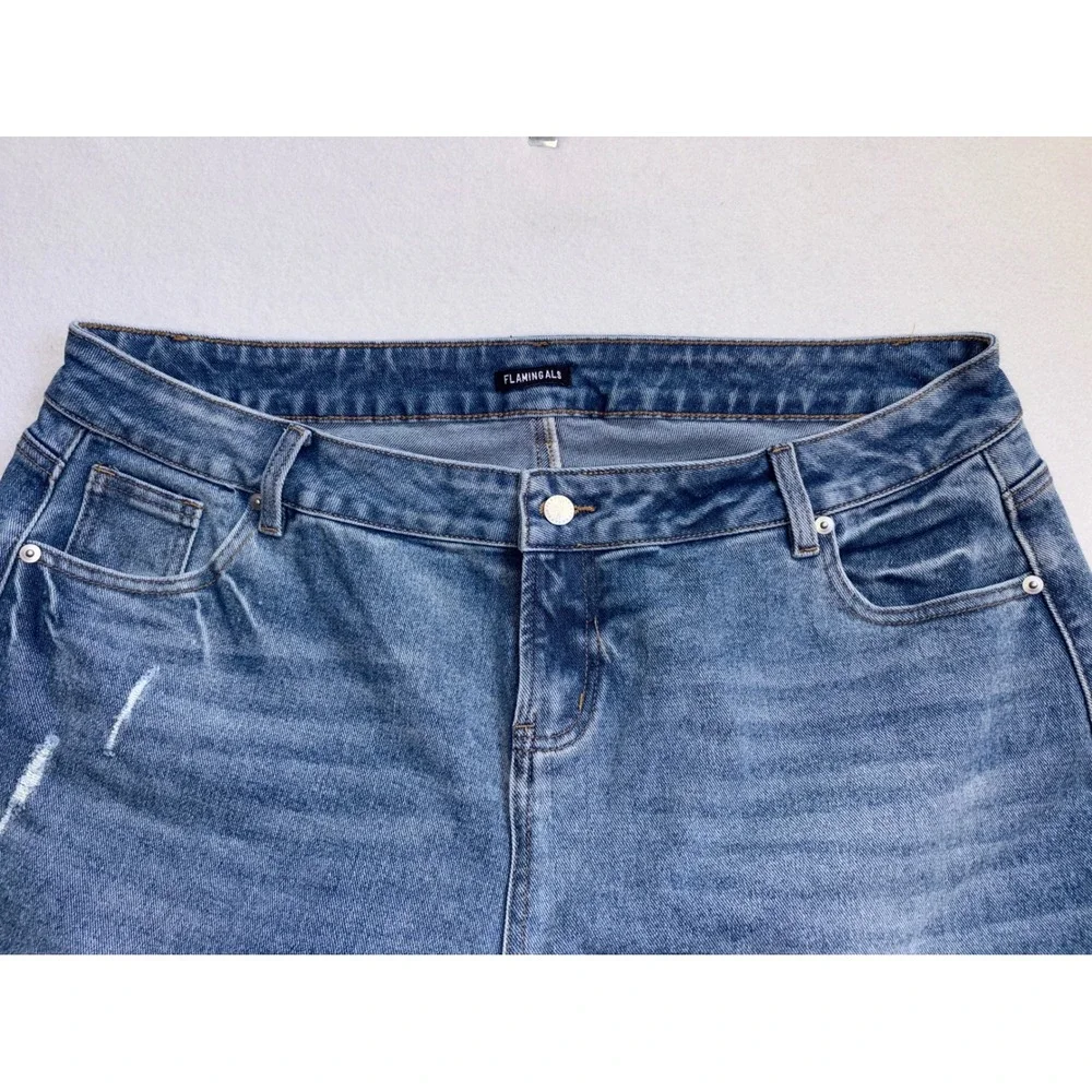 Flamingals Women 4XL Distressed Crop Jeans Blue Denim Raw Hem High Rise Stretch
